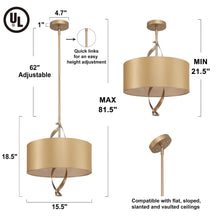 Aidos 3-Light Drum Chandelier with Fabric Shade Band Decor